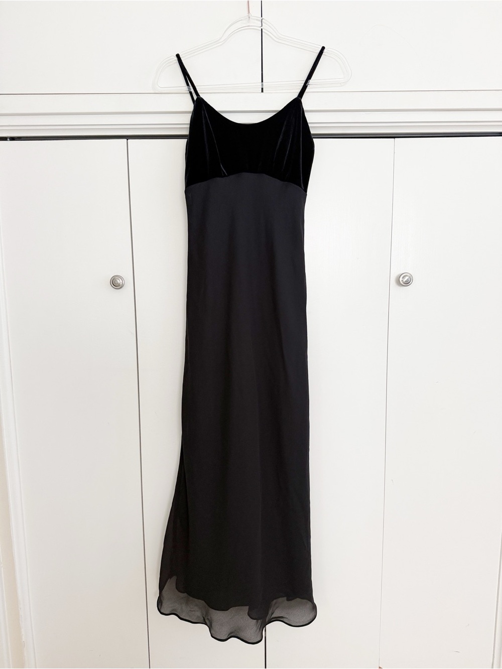 Vintage 90s Hampton Dress Co Black Velvet Chiffon Maxi Dress Size 4